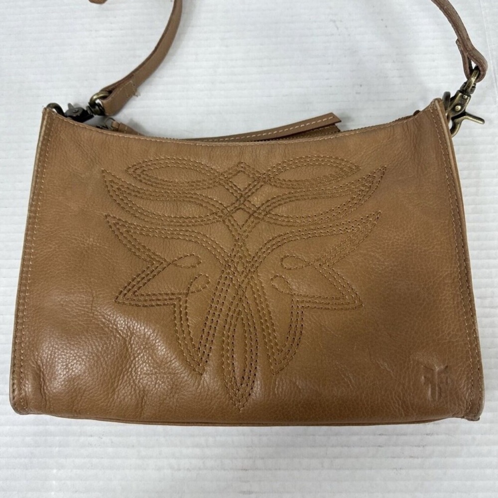 Frye Tan Leather Crossbody with Stitched  Design